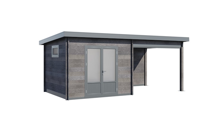 Wolff Finnhaus WPC Gartenhaus Trend D+ mit Lounge-Anbau - 28 mm
