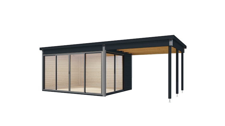 Wolff Finnhaus Gartenhaus Studio 44-D mit Seitendach sowie Alu-Eckverkleidung/Schiebetür (Starletta)