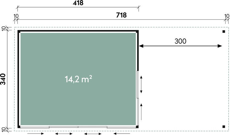 Wolff Finnhaus Gartenhaus Studio 44-D mit Seitendach sowie Alu-Eckverkleidung/Schiebetür (Starletta)